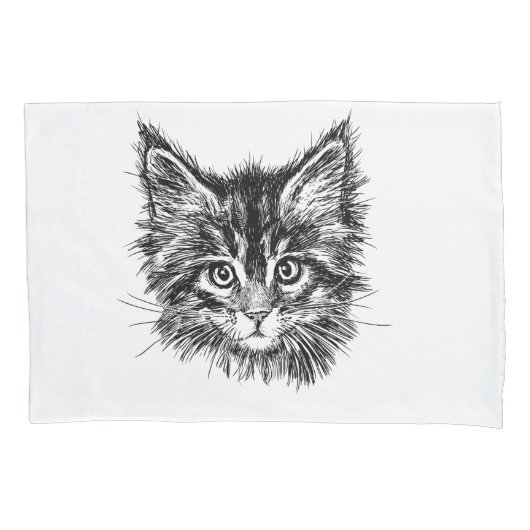 Zwart-wit kitten gezicht kussensloop (Voorkant)