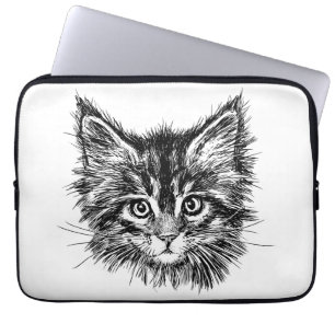 Zwart-wit kitten gezicht laptop sleeve