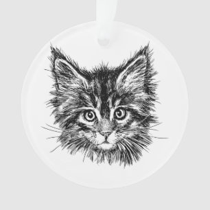 Zwart-wit kitten gezicht ornament