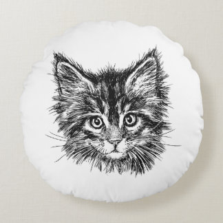 Zwart-wit kitten gezicht rond kussen
