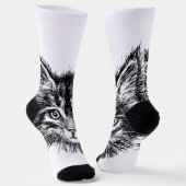 Zwart-wit kitten gezicht sokken (Gebogen)