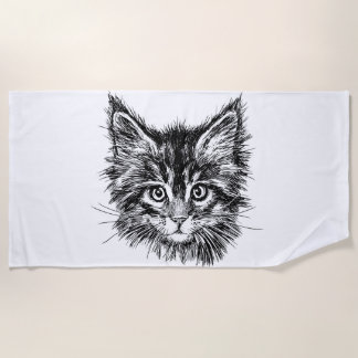 Zwart-wit kitten gezicht strandlaken