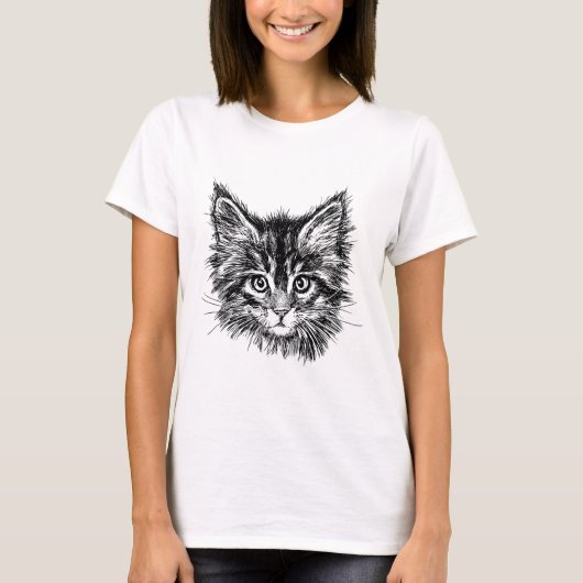 Zwart-wit kitten gezicht t-shirt (Voorkant)