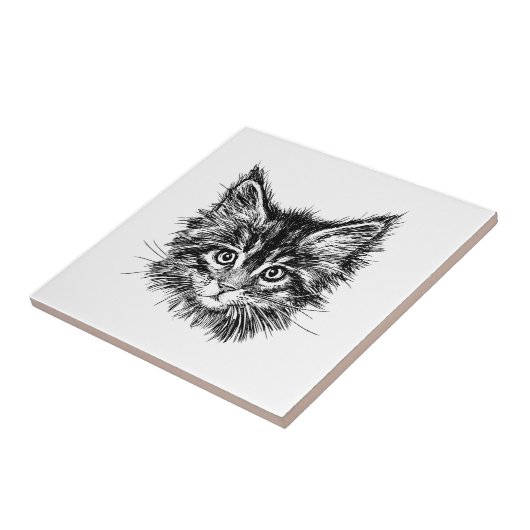 Zwart-wit kitten gezicht tegeltje (Zijkant)
