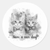 Zwart-wit kittens Heb een fijne dag Ronde Sticker (Voorkant)