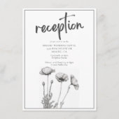 Zwart Wit Klaproos Bloemen Elegante Bruiloft Recep Informatiekaartje (Voorkant)