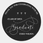 Zwart-wit Klasse van 2025 Bedankt Afstuderen Ronde Sticker (Voorkant)