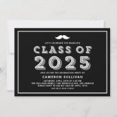 Zwart-wit klasse van 2025 snor Afstuderen Kaart (Voorkant)