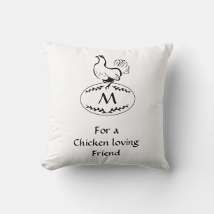 Zwart-wit Klassic Hen op een monogram eieren Kussen