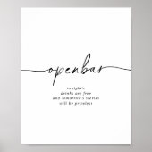 Zwart Wit Klassiek Bruiloft Open Bar Teken Poster (Voorkant)