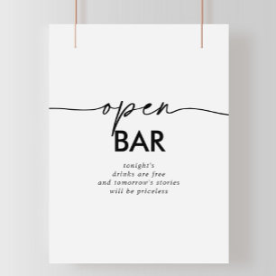 Zwart Wit Klassiek Bruiloft Open Bar Teken Poster