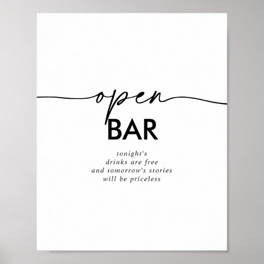 Zwart Wit Klassiek Bruiloft Open Bar Teken Poster (Voorkant)