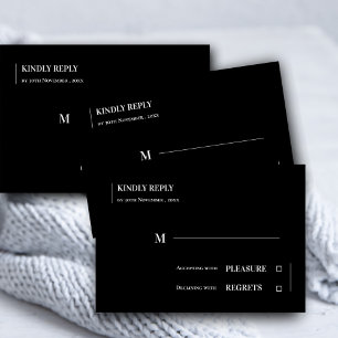 Zwart Wit Klassiek Minimalistisch Hedendaags Huwel RSVP Kaartje