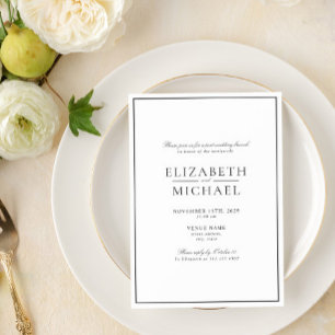 Zwart & Wit Klassiek Script Post Bruiloft Brunch Kaart