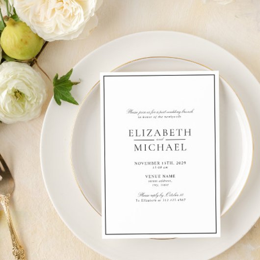Zwart & Wit Klassiek Script Post Bruiloft Brunch Kaart