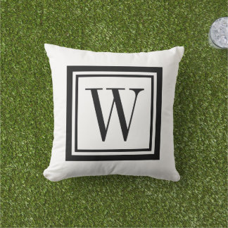 Zwart-wit Klassiek Vierkant Monogram Buitenkussen