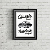 Zwart-wit klassieke auto illustratie. poster