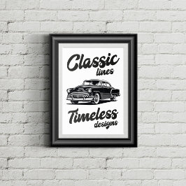 Zwart-wit klassieke auto illustratie. poster