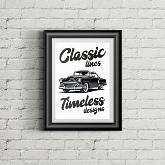 Zwart-wit klassieke auto illustratie. poster