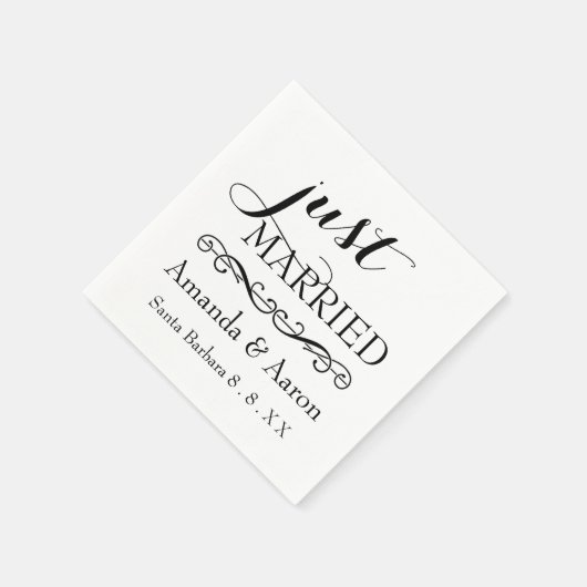 Zwart wit klassieke bruiloft net getrouwd servet (Hoek)