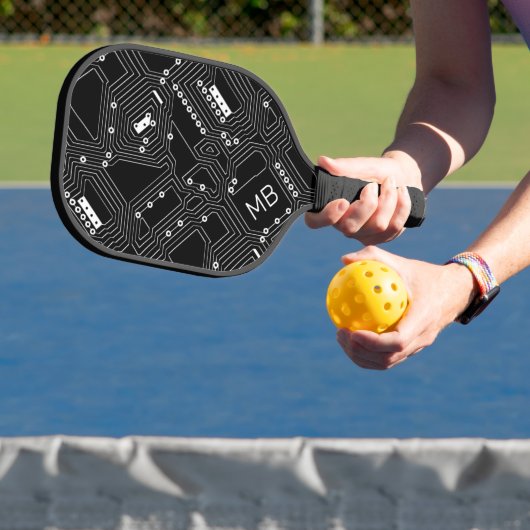 Zwart-wit klassieke computerprintplaat pickleball paddle (Insitu)
