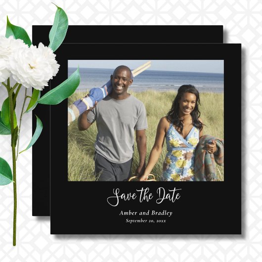 Zwart Wit Klassieke Foto QR Code Save the Date Kaart