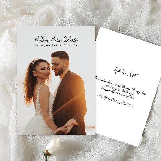 Zwart & Wit Klassieke Kalligrafie Foto Save The Date