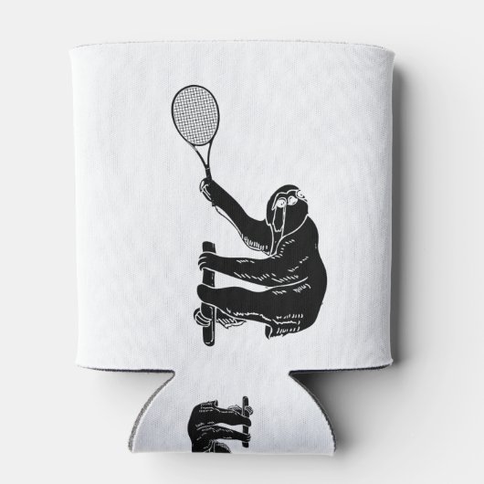 Zwart-wit klassieke luiaard met tennisracket blikjeskoeler (Achterkant)