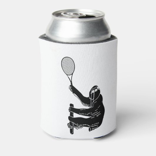 Zwart-wit klassieke luiaard met tennisracket blikjeskoeler (Blikje Achterkant)