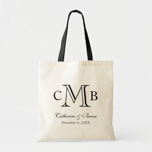 Zwart-wit Klassieke Monogram Bruiloft Favor Tote Bag (Voorkant)