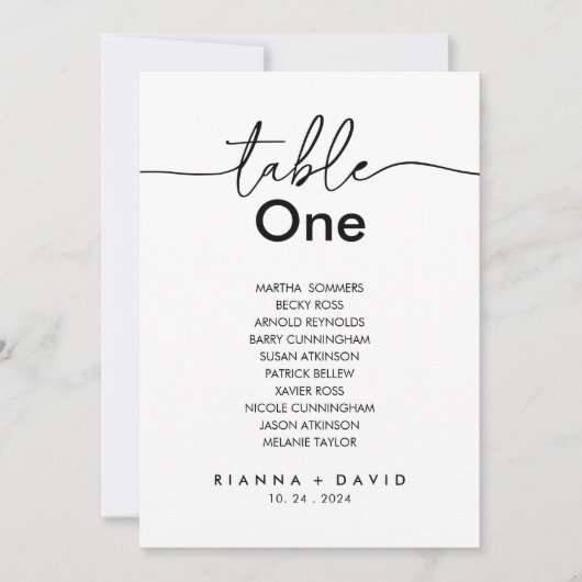 Zwart Wit Klassieke Tafel Nummer 1 Zitkaart Kaart (Voorkant)