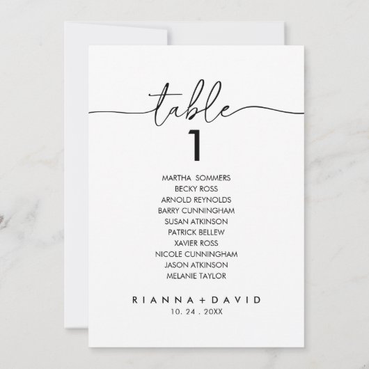 Zwart Wit Klassieke Tafel Nummer 1 Zitkaart Kaart (Achterkant)