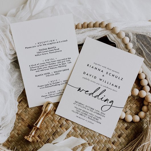 Zwart Wit Klassieke Voor & Achterbruiloft Kaart