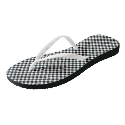 Zwart-wit Klein Grootte Diagonaal Gingham Checks Teenslippers (Schuin)