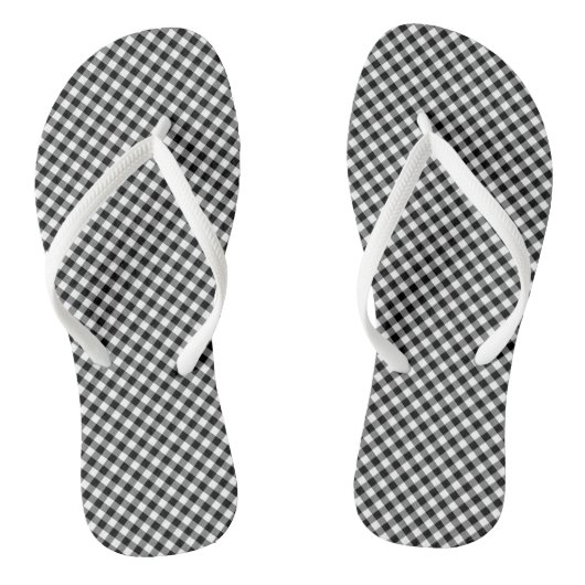Zwart-wit Klein Grootte Diagonaal Gingham Checks Teenslippers (Voetbed)