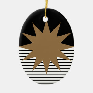 Zwart wit kleurenblok en bruine zon keramisch ornament