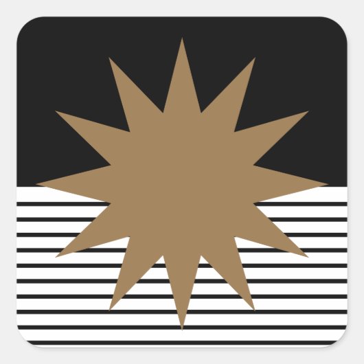 Zwart wit kleurenblok en bruine zon vierkante sticker (Voorkant)