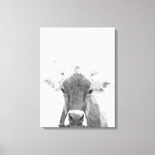 Zwart-wit koe dierlijk portret canvas afdruk