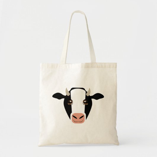 Zwart-wit Koe met hoorns op de Canvas tas (Voorkant)