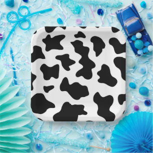 Zwart-wit Koe Print Boerderij Schuur Verjaardagsfe Papieren Bordje