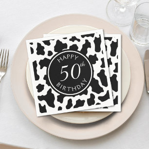 Zwart & Wit Koe Print Cowboy 50e Verjaardag Servet
