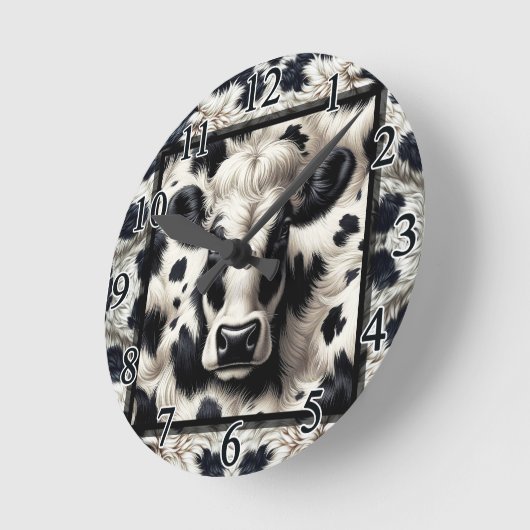 Zwart & Wit Koe Spots Furry Look Ronde Klok (Hoek)