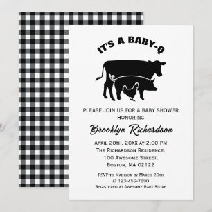 Zwart Wit Koe Varken Kip BabyQ BBQ Baby shower Kaart