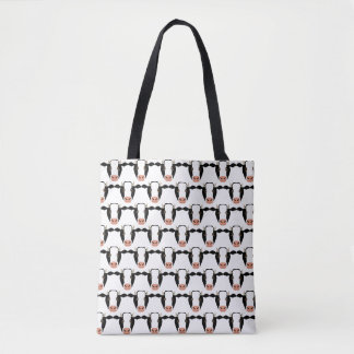 Zwart-wit Koeien met hoorns op de Canvas tas