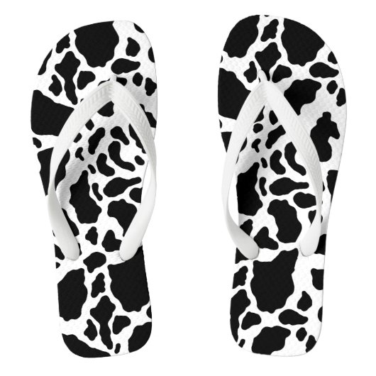 Zwart-wit koeienprint teenslippers (Voetbed)
