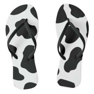 Zwart-wit koeienprint teenslippers