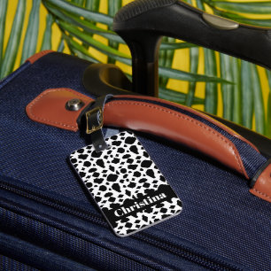 Zwart-wit koeienprintpatroon personaliseren bagagelabel