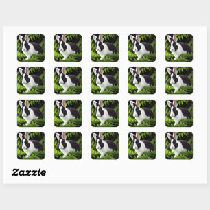 Zwart-Wit Konijn Vierkante Sticker
