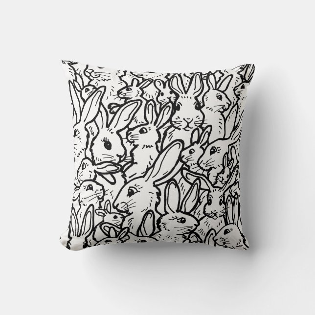 Zwart-wit konijnenvangers en bunny Pattern Kussen (Voorkant)
