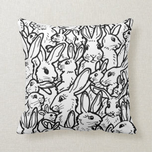 Zwart-wit konijnenvangers en bunny Pattern Kussen